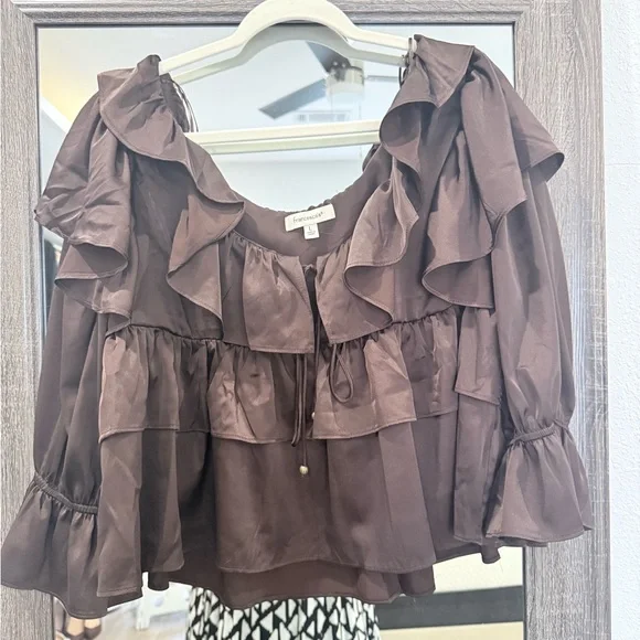 Chocolate Ruffled Blouse - Picture 1 of 2